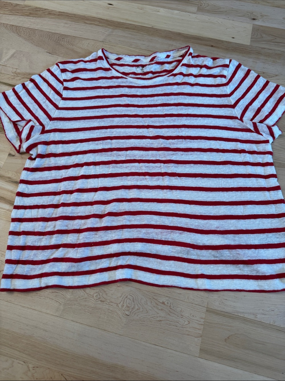 J. Crew-100% Linen Red/White Striped T-Shirt-Tee